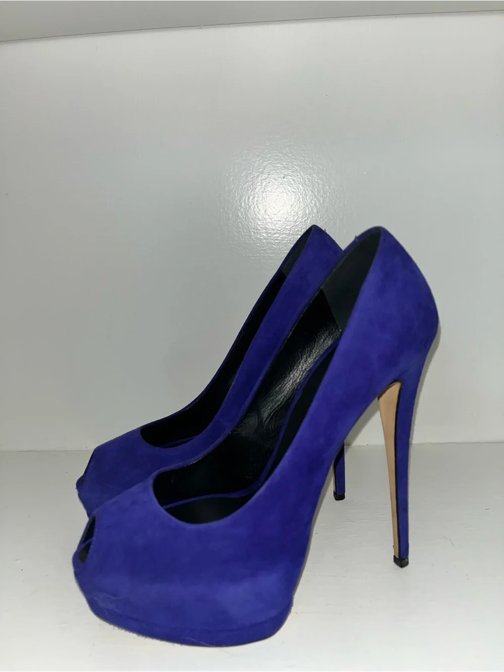 Giuseppe Zanotti Cobalt Blue Suede Peep-Toe Platform Pumps
